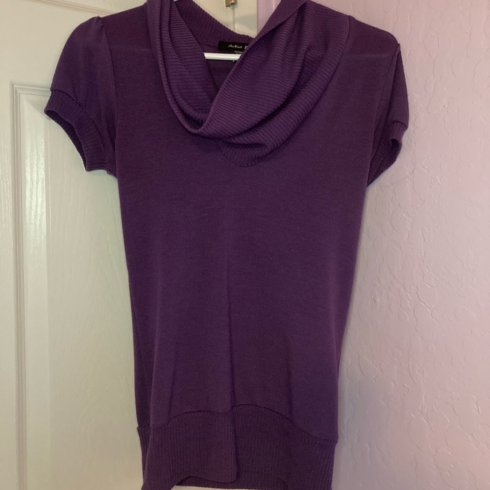 Y2k Active Basic Dark Purple Long Blouse With Slo… - image 2